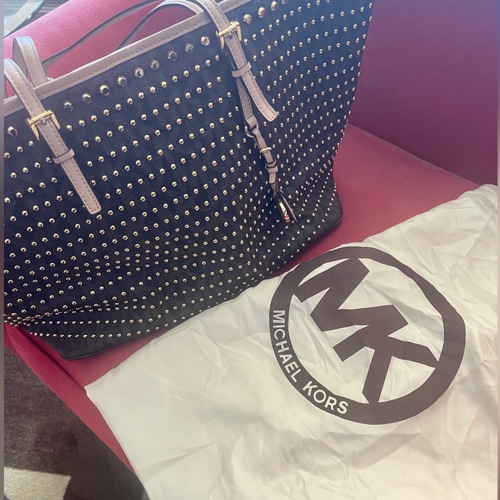MICHAEL KORS Jet Set Gold Studded Travel Bag with dust bag